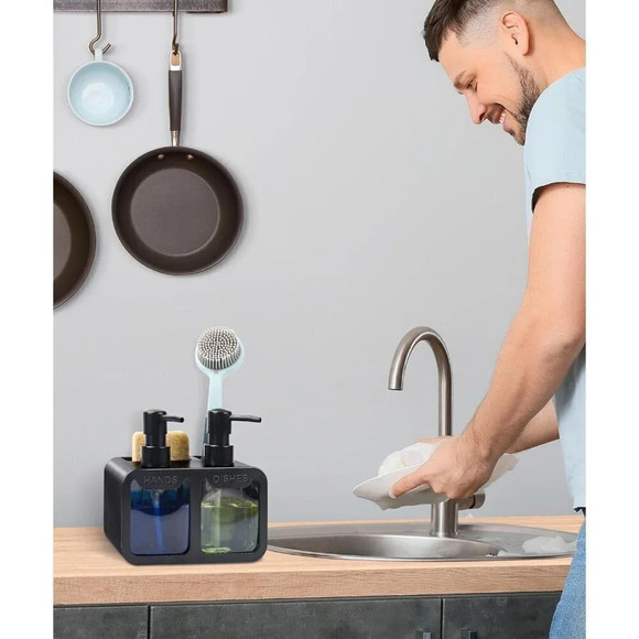 Dispenser with Sponge Caddy and  Brush Holder 4-in-1 Organizer for Kitchen - Picture 7 of 7